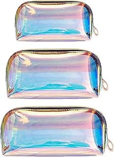 Holographic Makeup Bag Iridescent Cosmetic Pouch Clear Waterproof Portable Travel Cosmetic Pouch TPU Zippered Toiletry Organizer bag for Women 3PCS image