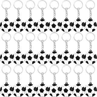 24 Pack Soccer Keychain White Soccer Ball Keychain Soccer Novelty Keychain Soccer Stress Ball Keychain for Boys Girls Kids School Carnival Reward, Party Bag Gift Fillers image