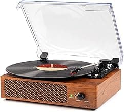 Vintage Record Player for Vinyl with Speakers Retro Turntable for Vinyl Records, Belt-Driven Turntable Support 3-Speed Wireless Playback Headphone AUX-in RCA Line LP Vinyl Players Wood Grain image