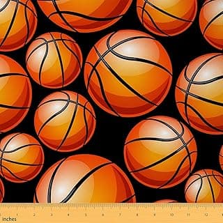 Basketball Fabric by The Yard,Realistic Style Balls Print Indoor Outdoor Fabric,Sports Theme Ball Game DIY Art Waterproof Fabric,Ball Lover Sewing Supplies,3 Yards,108" L x 59" W,108" L x 59" W image