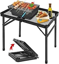 Folding Grill Table Camping Table with Mesh Desktop, Lightweight & Portable Outdoor Picnic Table, Height Adjustable Portable Grill Table for Outside Inside Use image
