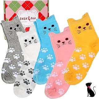 ZXGXLAW 5 Pack Women's Cat Socks Colorful Cute Funny Crew Socks,Novelty Gifts for Teenage Girls Girlfriend Animal Lovers image