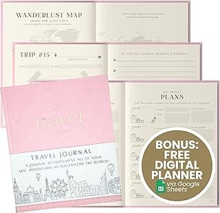 Inspired Ink Travel Journal for Women and Men Travel Bucket List Journal 210 Pages Traveler Adventure Notebook – Itinerary Planner Organizer & Traveling Memory Diary Memorial Gift for Travelers - Pink image