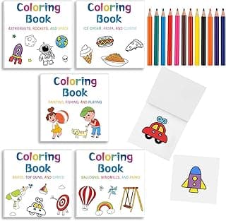 5 Pcs Mini Coloring Books with 12 Mini Pencils Variety Pack Pocket Size Small Coloring Books Gifts for Adult Coworkers Travel(Simple)