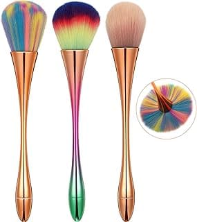 3 Pieces Large Powder Mineral Brushes Nail Design Dust Brush Soft Fluffy Makeup Brushes Makeup Foundation Brushes Kabuki Makeup Brushes Colorful Blush Loose Powder Brushes for Daily Makeup, 3 Colors image