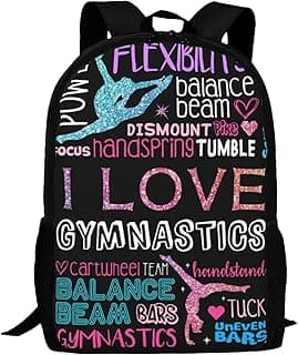 Kids I Love Gymnastics School Backpack Bookbag for Teens Boys Girls, Blue Pink School & Travel Backpacks for Elementary Middle High College Students, Unique Casual 17 Inch Daypack Rucksack