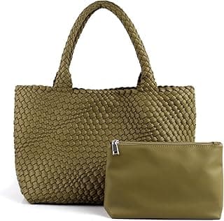 Woven Tote Bag for Women Vegan Leather Large Capacity Travel Handbag and Purse Foldable Retro Handmade Shoulder Bag image