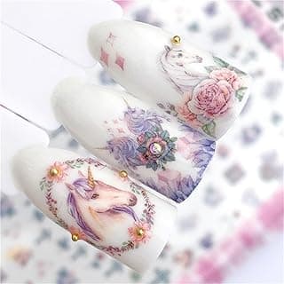 Fairy Unicorn Nail Sticker 2 Sheet 3D Nail Art Stickers Self Adhesive Decals Unicorn Floral Greens Nail Appliques image