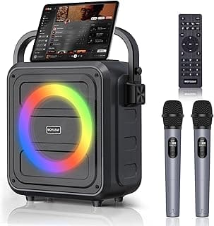 Karaoke Machine for Adults & Kids,Portable Bluetooth 5.0 Speaker with 2 Wireless Microphones,PA System with LED Lights Supports TWS/TF Card/USB/AUX/Live/REC