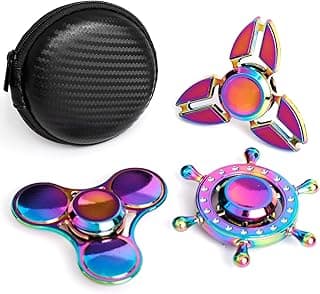 Rainbow Fidget Spinner Toys Metal 3 Pack Set, Small Handheld Finger Hand Spinners Fidgeting Toy for Kids Adults Spinning Top Focus Desk Toys Fingertip Gyro Party Favors Goody Bag Fillers Novelty Gift image