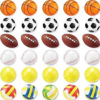 30 Pieces Mini Stress Balls 2.5 Inch Foam Sports Balls for Boys Girls, Includes Basketball, Football, Baseball, Soccer, Tennis, Volleyball Foam Balls for Stress Relief, Party Favor Toys, Ball Games image