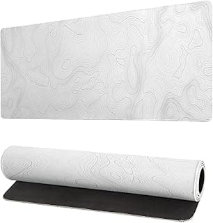 Topographic Contour White Gaming Mouse Pad 31.5x11.8 Inch Large Geographic Map Lines Extended Pads Big Mousepad Non-Slip Rubber Base Waterproof Keyboard Mat with Stitched Edges for Gaming and Office image