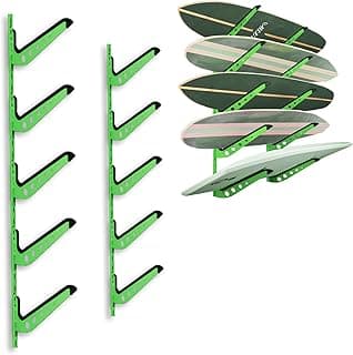 Snowboard Wall Mount, Adjustable 5/6 Board Surfboard Rack, Surfboard Wall Hangers for Surfboard, Wakeboard, and Snowboard Storage at Home or Garage