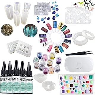 New Odorless 3X 30ML No Mixing UV Glue Epoxy Resin 15 Silicone Molds 13X Epoxy Tint 12X Sequins Glitters Lamp Tweezers 100 Screws Eye Pins For Pendants Earrings Bracelets Gemstone Charms