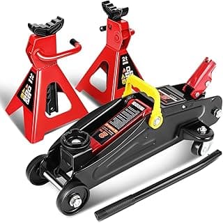 DNA MOTORING TOOLS-00280 Low Profile Hydraulic Trolley Service/Floor Jack Combo with 2 Ratchet Jack Stands, 2 Ton (4000 lbs) Capacity image