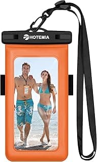 Waterproof Cell Phone Pouch Floating, Waterproof Float Phone Case Underwater Dry Bag with Neck Lanyard and Armband Compatible for iPhone Samsung Galaxy Up to 7 inches (Orange-Floating) image
