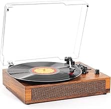 Vinyl Record Player with Built-in Bluetooth, USB Recording, Stereo Speakers, Belt-Driven Vintage Record Player 3 Speeds & 3 Sizes, Portable, AUX Input - Ideal for Music Enthusiasts image