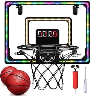 NZQXJXZ Indoor Mini Basketball Hoop for Kids - Pro Indoor Basketball Hoop Over The Door with LED Lighting for Door & Wall with 2 Balls, Basketball Toy Gift Perfect for Boys Girls B&W image