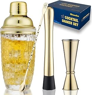 Gold Cocktail Shaker Set- Includes Measuring Jigger, Mixing Spoon, and Muddler - Perfect for Home Bar Accessories, Perfect for Making Cocktails and Protein Shakes image
