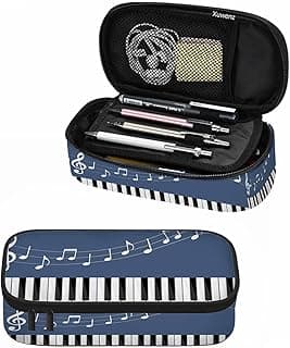 Music Theme Pencil Bag White Black Piano Keys Music Note Gray Blue Big Capacity Pencil Case Pencil Pouch Pen Bag School Students Boy Girl image
