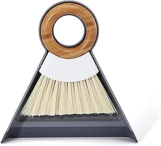 Full Circle Tiny Team Mini Compact Brush & Dustpan Set, Portable Handheld Broom for Quick Cleanups, Ideal for Home, Bathroom, Kitchen Countertops. Bamboo Hand Broom & Small Crumb Sweeper, White image