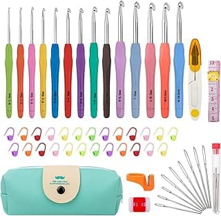 Crochet Hooks 14 Sizes Crochet Hook Set, 53 Pack Yarn Crochet Kit for Beginners, Knitting Needles with Ergonomic Handles for Arthritic Hands, Crochet Needle Kit with Blue Case for Crocheters