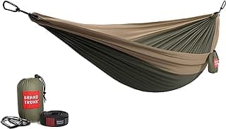 Grand Trunk Double Deluxe Parachute Nylon Hammock - 500lb Capacity Camping Hammock, 10.5x6.5ft, Lightweight & Durable (Olive Green/Khaki)