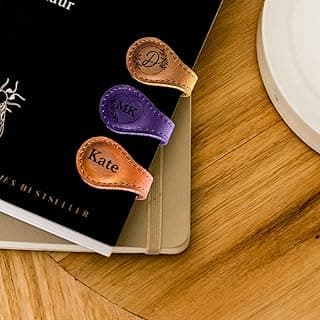 Personalized Leather Magnetic Bookmark,Custom Name Initials Bookmark Wedding Favors Vintage Handmade Bookmark,Reader Gift,Birthday Gift for Women/Men/Book Lovers/Kids (10pcs) image