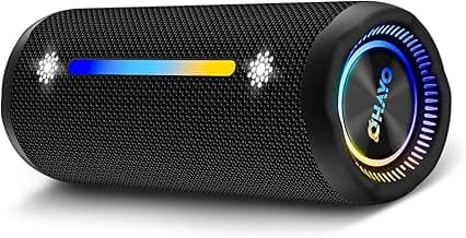 Portable Bluetooth Speaker with Dazzling Lights, IPX7 Waterproof, Wireless Stereo Pairing, 25W Powerful Sound, Bass Up, Bluetooth 5.3, 24H Playtime for Home/Outdoor/Beach/Travel (1pcs-Glossy Black)