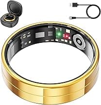2025 Gesture Control Smart Ring for Men & Women, Free Subscription New Ultra-Thin Fitness Tracker, 24/7 Tracking of Activity Health, Sleep, Body Temperature, Android and iOS (Gold Size 9)
