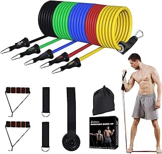Resistance Bands Set Exercise Bands with Handles, Adjustable Portable Fitness Bands for Training Tubes with Door Anchor & Ankle Straps, Home Workout, Yoga, Pilates Stackable up to 125 LB image