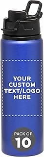DISCOUNT PROMOS Custom Aluminum Water Bottles with Snap Lids 25 oz. Set of 10, Personalized Bulk Pack - Reusable, Great for Gym, Hiking, Cycling, For School - Blue image