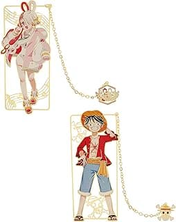 One Pieces Anime Luffy Shanks Uta Book Mark - Brass Metal Bookmark, Stationery School Supplies, Gift for Book Lover, Friends, Anime Fans Collection (Set-1) image