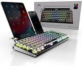 Typewriter Mechanical Keyboard,RGB Backlit,2.4G/BT5.0/Wired Retro Vintage Keyboard,83 Keys Clicky Blue Switch Punk Round Keycaps,Muti-Device Keyboard with Cradle for Mac OS/iOS/Windows/Android image