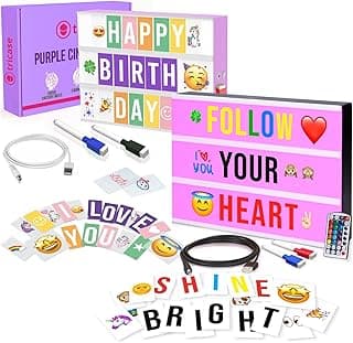 Cinema Light Box with Letters – Marquee Color Changing Light Box Sign with 386 Black & Color Letters & Emoji & 2 Markers - tricase Purple Cinema Light Box with 312 Letters, Emojis & 3 Markers - Led image