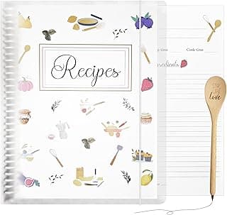 Recipe Book Set, 8.5"x11" Personalized Family Recipe Binder with Wooden Spoon Pen, Versatile Recipe Journal with 120 double-sided recipe pages, Notebook, 8 Dividers, 24 Tabs, Conversion chart. image