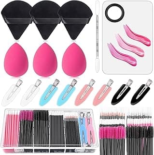 Disposable Makeup Applicators Kit with Mixing Palette Powder Puff Makeup Artist Tools Supplies Mascara Wands, Lip Brushes, Hair Clips Makeup Sponge for Face with Storage Box image