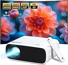 Projector with Wifi and Bluetooth, 200" Projector Full HD 1080P Video Projector, 18000L Movie Projector Compatible with Android/iOS/Laptop/TV Stick/X-Box/HDMI/USB
