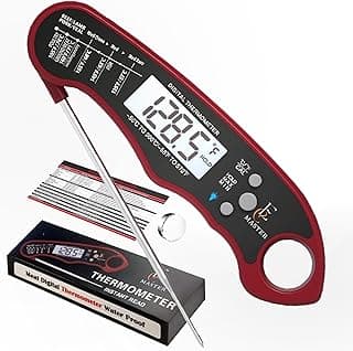 Digital Meat Thermometer for Cooking and Grilling, Candy Thermometer, BBQ Grill, Foldable Instant Read Food Probe with Backlight, Waterproof Kitchen Thermometer, Model DT-126, Wine Color image
