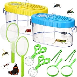 2 Sets Bug Catcher Kit Outdoor Toy Gift for Kids Outdoor Explorer Kit Kids Bug Catching Kit Insect Bug Habitat with Magnifying Glass, Tweezers, Bug Catcher and Net for Science Exploration