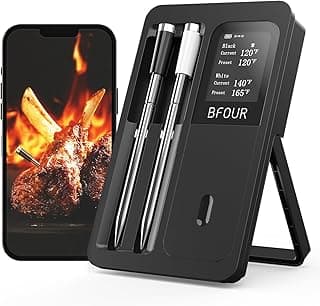 BFOUR 524FT Meat Thermometer Digital Wireless with Smart App, Bluetooth Smoker Cooking Thermometer with LCD Booster, IP67 Waterproof & 752°F Heat Resistance 2 Meat Probes for Food Grill Oven and BBQ