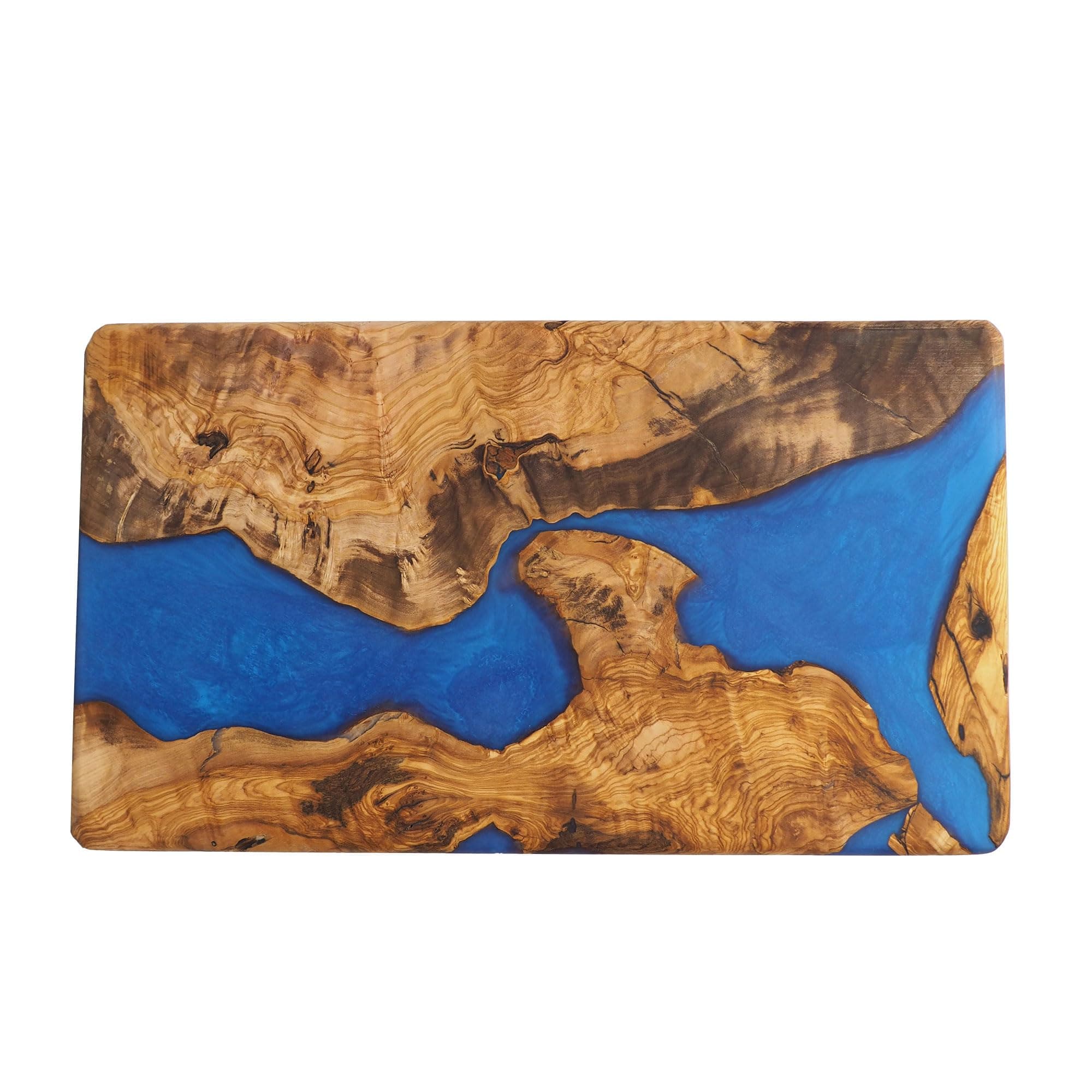Handmade Epoxy Cutting Board & Charcuterie Board - Decorative, Olive Wood Boards for Serving Cheese, Fruit, Meat - Ideal for Kitchen, Unique Housewarming Gift - Blue Resin