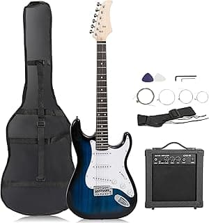 Smartxchoices 39" Electric Guitar Beginner Kit Full Size Blue Guitar with 10W Amp, Case and Accessories Pack for Starter (Blue) image