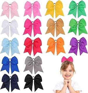 16PCS 8" Large Cheer Hair Bows Ponytail Holder Elastic Band Handmade for Cheerleading Teen Girls College Sports (Multi-colored, 16 Count (Pack of 1)) image