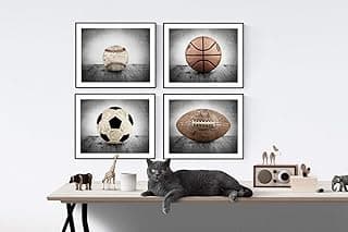 Sports Themed Wall art for boys, Vintage Sports Set of 4 Photo or Canvas prints ready to hang, multiple sizes available, Vintage themed baseball, basketball, soccer and football image