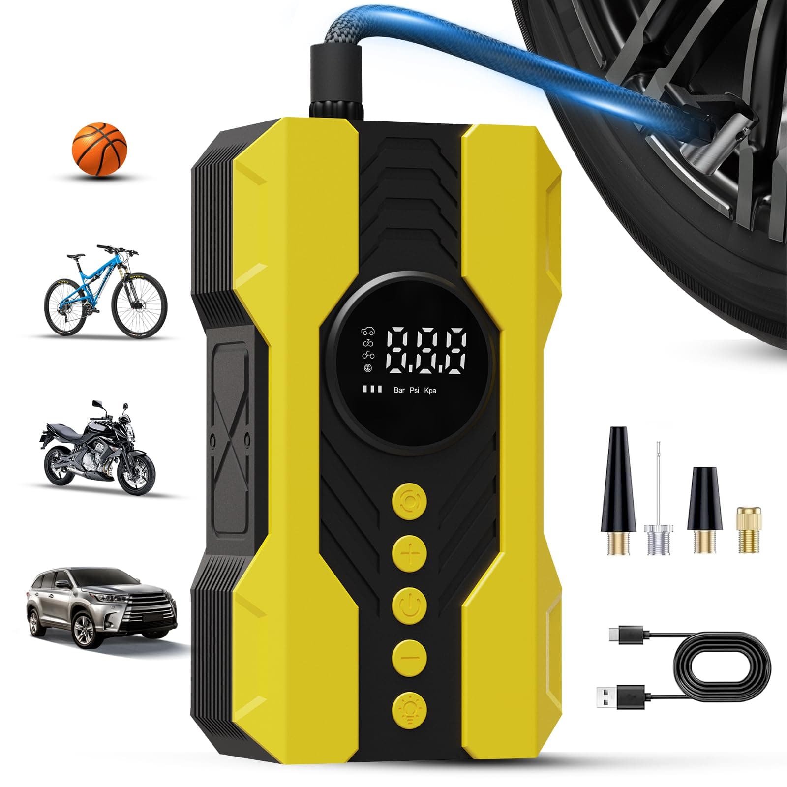 Tire Inflator Portable Air Compressor, 200PSI & 4X Faster Portable Tire Inflator for Car, Accurate Tire Pressure Gauge,Air Pump for Car Tires, Electric Bike, Soccer Ball, Exercise Ball