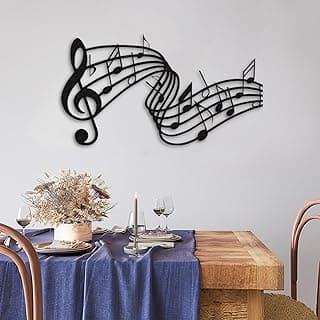 Music Notes Metal Wall Art, Metal Wall Decor, Music Staff Wall Decoration, Home Decor, Housewarming Gift (28" x 16" / 70 x 39cm, Black) image