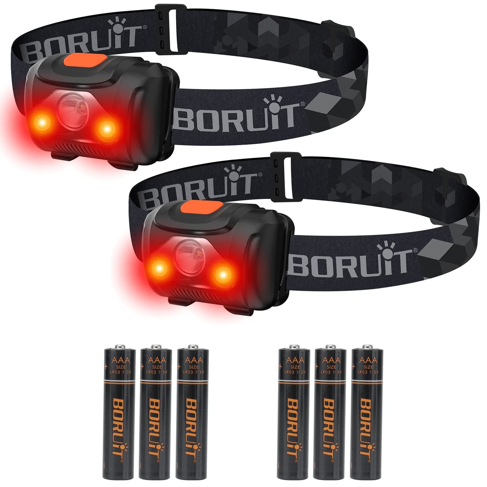BORUIT LED Headlamp Red White Light Head Lamp [2-Pack] AAA Battery Super Bright Headlight 4 Mode Head Flashlight for Kids Adult Camping Running Hunting Fishing Gear image