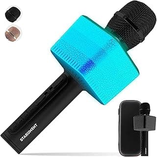 3 in 1 Wireless Bluetooth Karaoke Microphone with LED Lights, Black Portable Microphone for Kids, Girls and Boys (Black) image