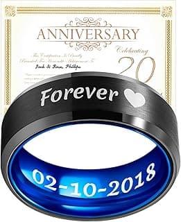 Anniversary Tungsten Custom Engraved Ring Gift Set for Men, ideas for 50th, 10th, and 1st Wedding Anniversary, Personalized Husband Gifts, Includes Anniversary Card & Certificate image